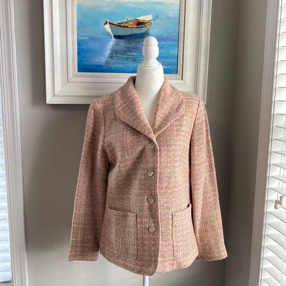 Appleseed's Jackets & Blazers - Appleseeds Pink Green Tweed Blazer Size 8